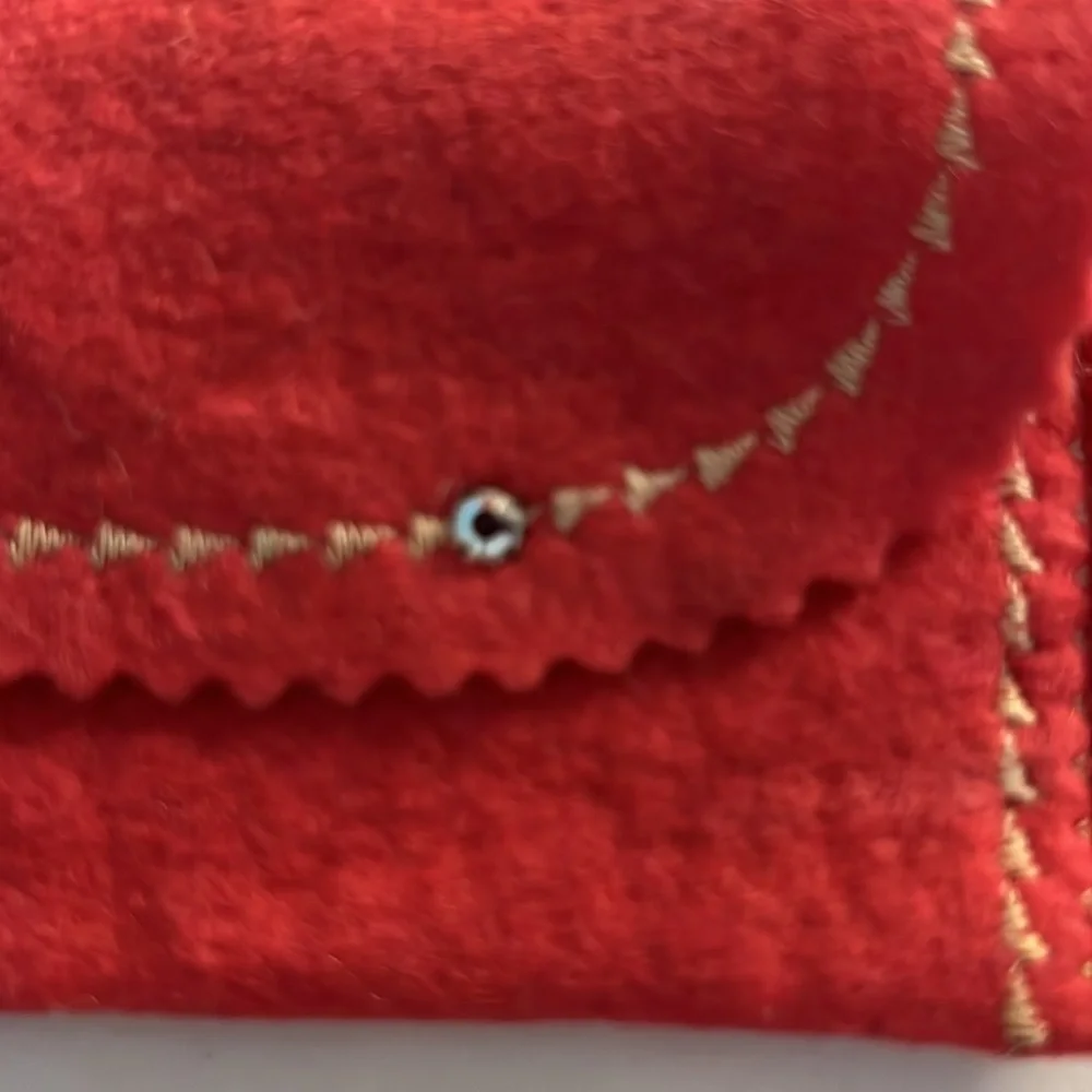 Vintage 50s Pink Felt Eyeglass Case Hand-Crafted Rhinestones Zig-Zag Stitching